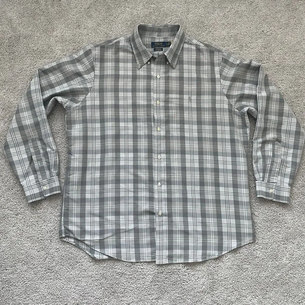 Polo Ralph Lauren Button Down Shirt Men's XL Classic Fit Performance Gray Plaid